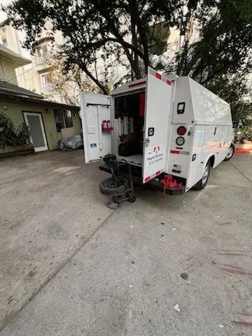 Magnet Plumbing service vehicle on-site for Sewer Line Repair in Northridge
